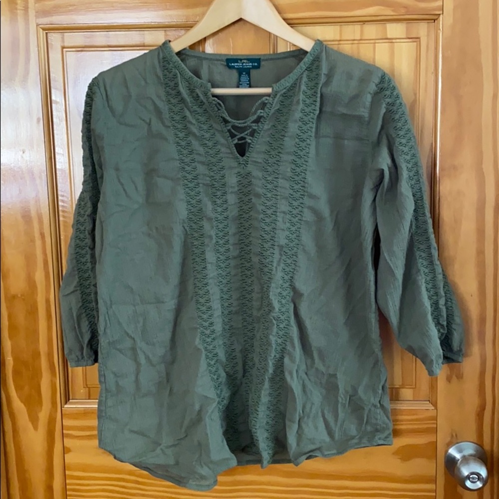 Ralph Lauren LRL olive green bohemian blouse M